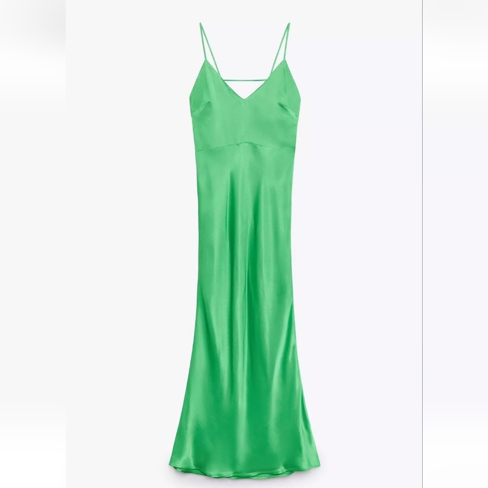 Zara Bright Green Satin Slip Dress